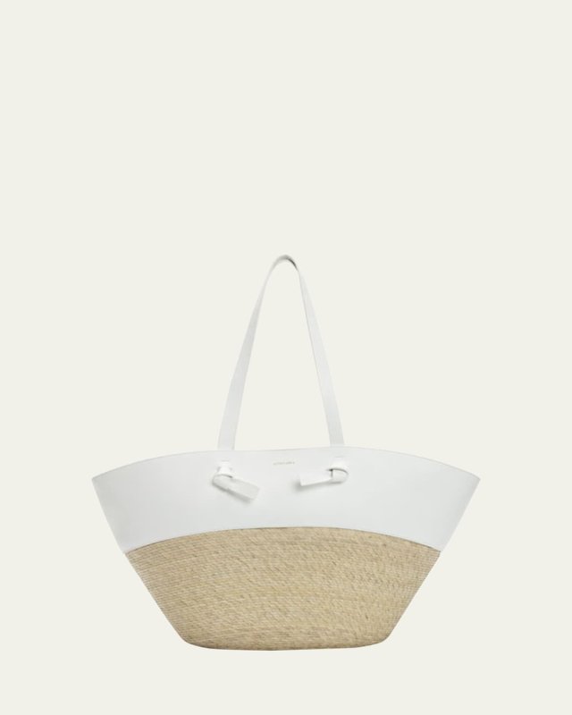 Large Knot Basket Straw & Leather Tote Bag
